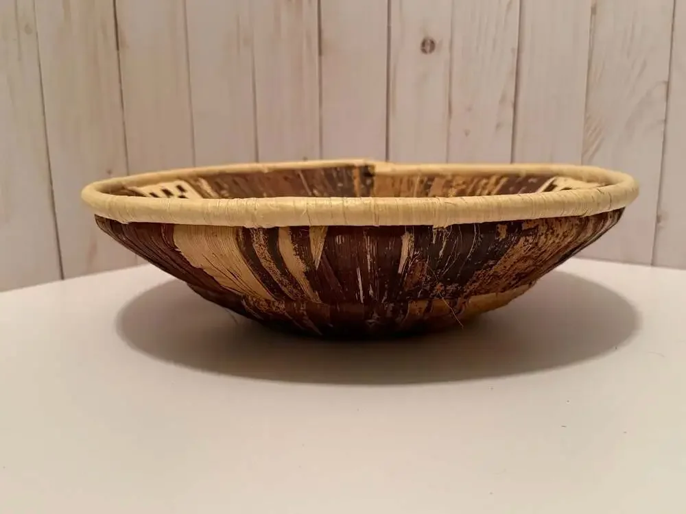Handcrafted African Woven Banana Leaf & Raffia Basket Bowl